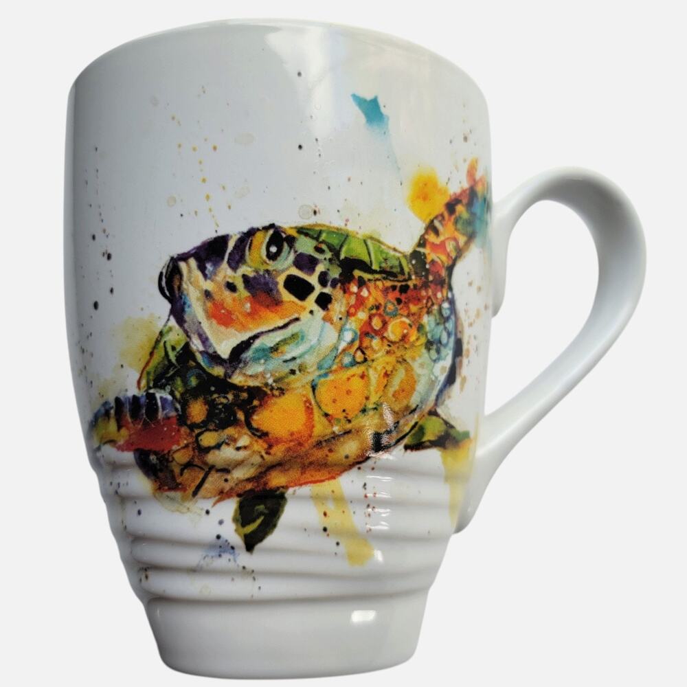 Dean Crouser Coffee Mug Large White Ceramic & Porcelain Multicolor Sea Turtle